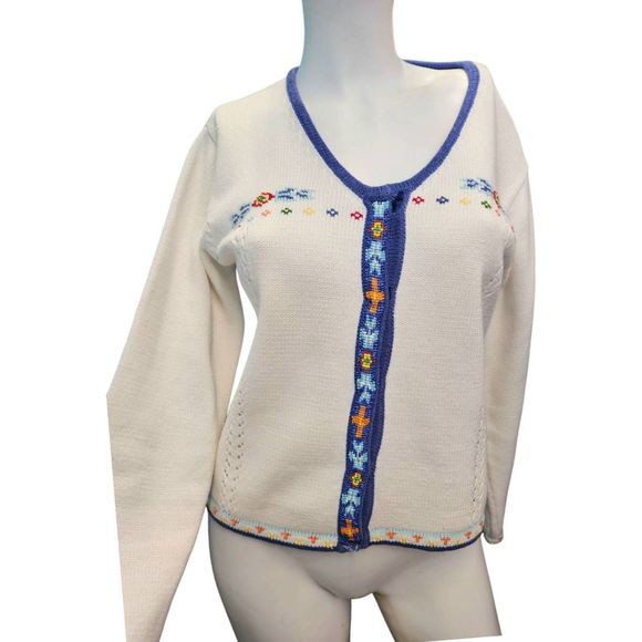 SWEATER Sweaters - SWEATER SWEATER Beaded Native Pattern Knit Cardigan Sweater Womens Size Medium